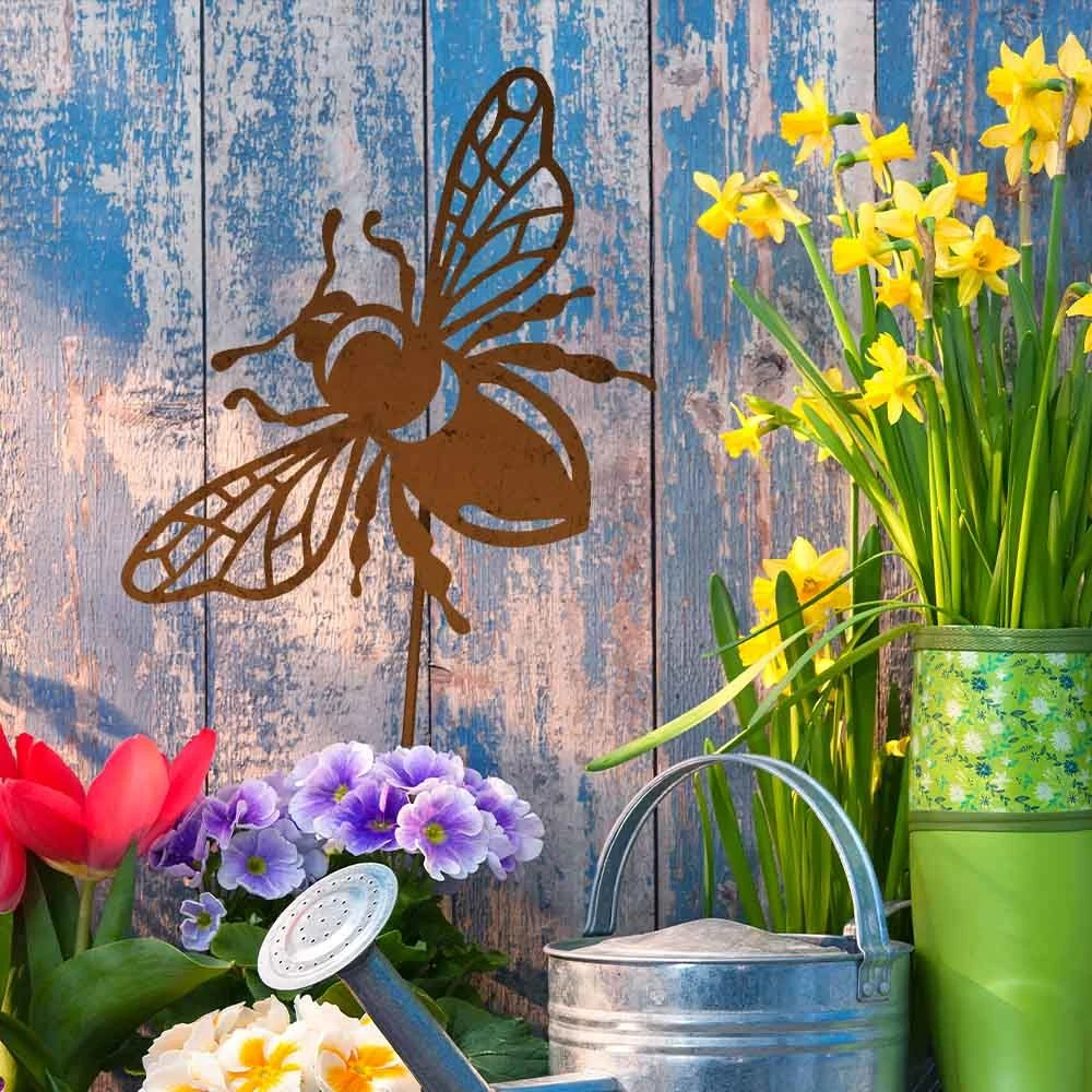 Edelrost Holzbiene Mit Stecker 2 Edelrost Holzbiene Mit Stecker – Bild 2