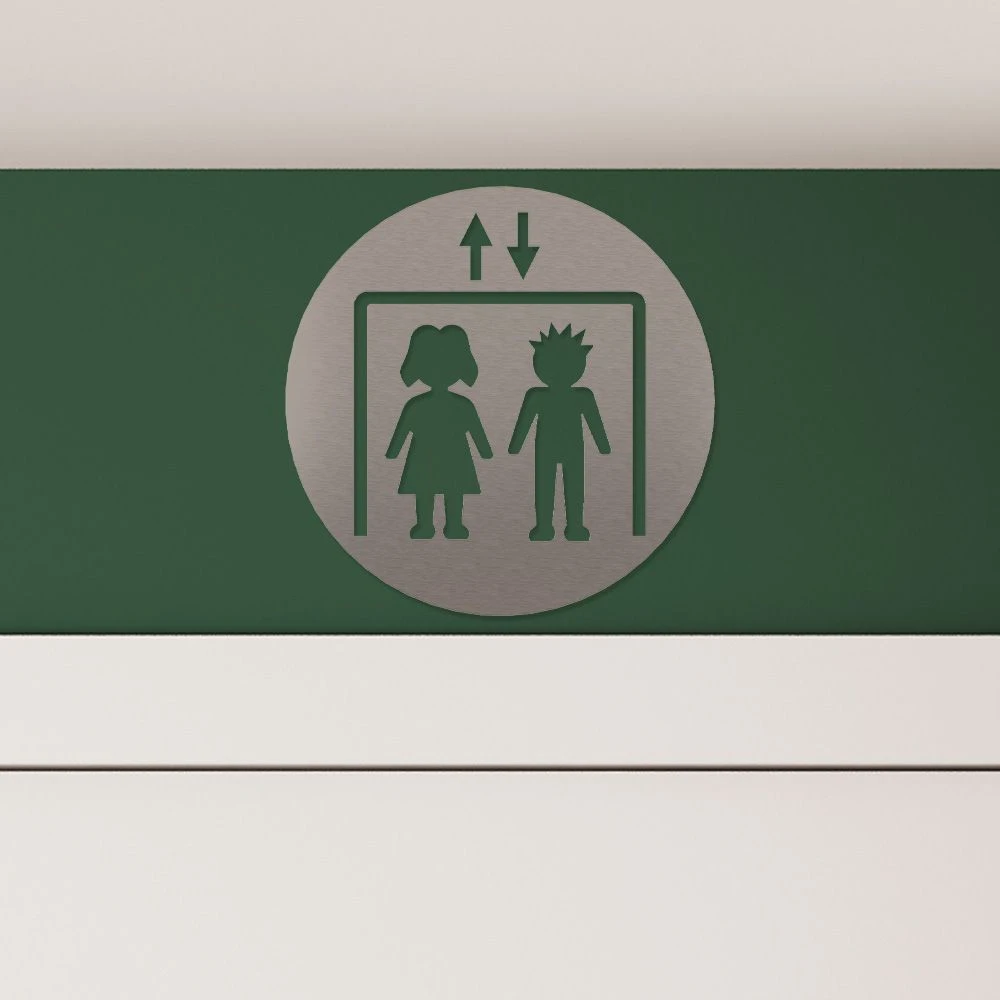 Fahrstuhl Piktogramm Rund Aus Edelstahl 2 Fahrstuhl Piktogramm Rund Aus Edelstahl – Bild 2