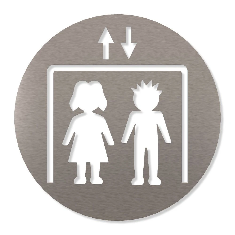 Fahrstuhl Piktogramm Rund Aus Edelstahl 1 Fahrstuhl Piktogramm Rund Aus Edelstahl