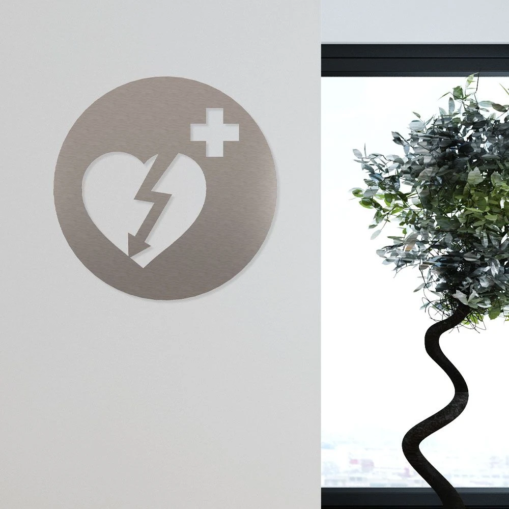 Defibrilator Piktogramm Rund Aus Edelstahl 3 Defibrilator Piktogramm Rund Aus Edelstahl – Bild 3