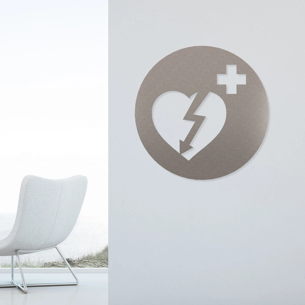 Defibrilator Piktogramm Rund Aus Edelstahl 2 Defibrilator Piktogramm Rund Aus Edelstahl – Bild 2