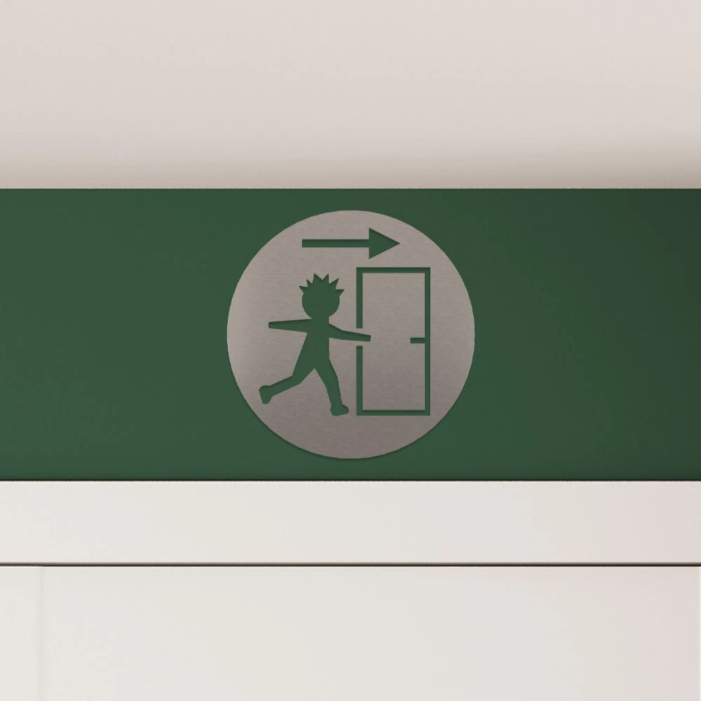 Notausgang Piktogramm Rund Aus Edelstahl 2 Notausgang Piktogramm Rund Aus Edelstahl – Bild 2