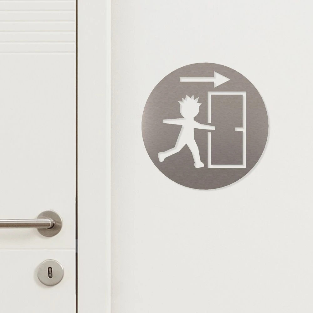 Notausgang Piktogramm Rund Aus Edelstahl 3 Notausgang Piktogramm Rund Aus Edelstahl – Bild 3