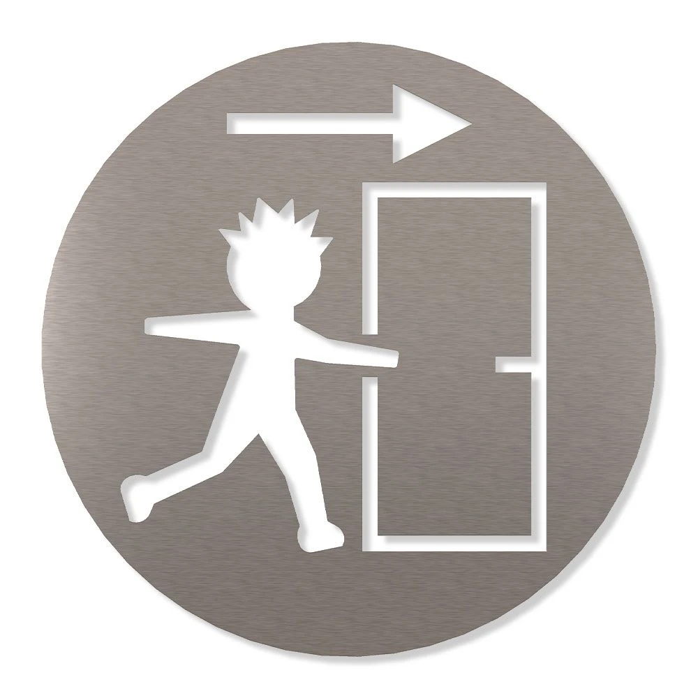 Notausgang Piktogramm Rund Aus Edelstahl 1 Notausgang Piktogramm Rund Aus Edelstahl