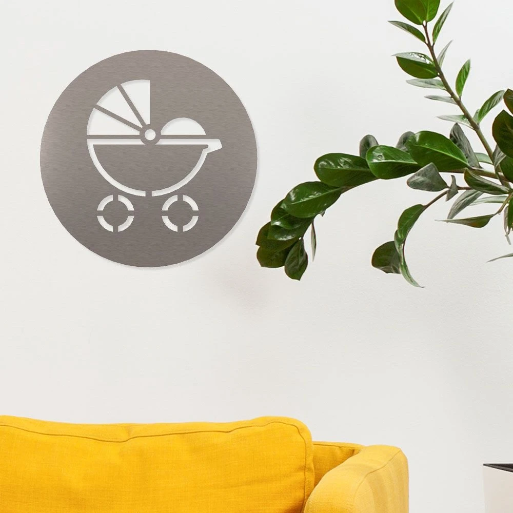 Kinderwagen Piktogramm Rund Aus Edelstahl 2 Kinderwagen Piktogramm Rund Aus Edelstahl – Bild 2