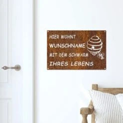 Edelrost Schild Hier Wohnt Wunschname Mit Dem Schwarm Ihres Lebens -Kamiladen Verkäufe 40005301 edelrostschild 30x20cm hier wohnt wunschname weiblich 02