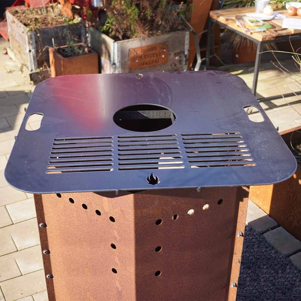 Feuerplatte Grillplatte Mit Integriertem Rost Quadratisch 78 X 78 Cm Design 3 2 Feuerplatte Grillplatte Mit Integriertem Rost Quadratisch 78 X 78 Cm Design 3 – Bild 2