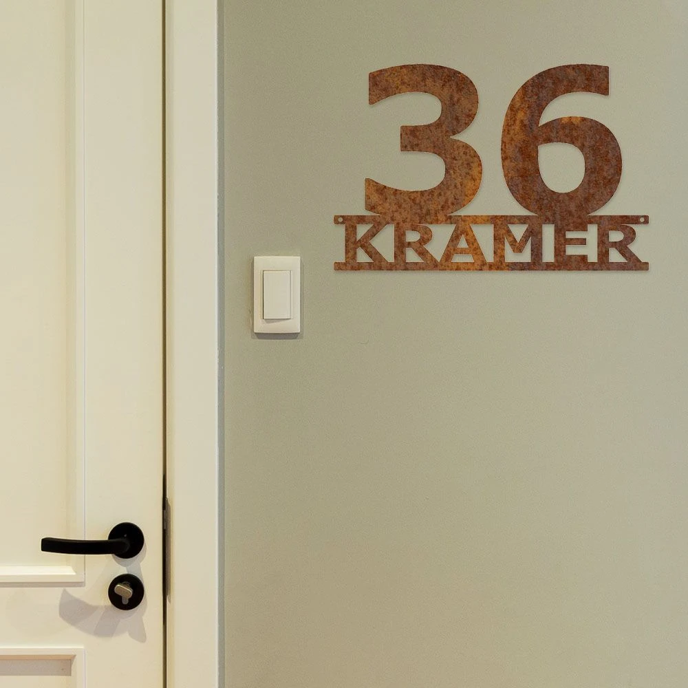 Edelrost Hausnummer Mit Wunschname 3 Edelrost Hausnummer Mit Wunschname – Bild 3