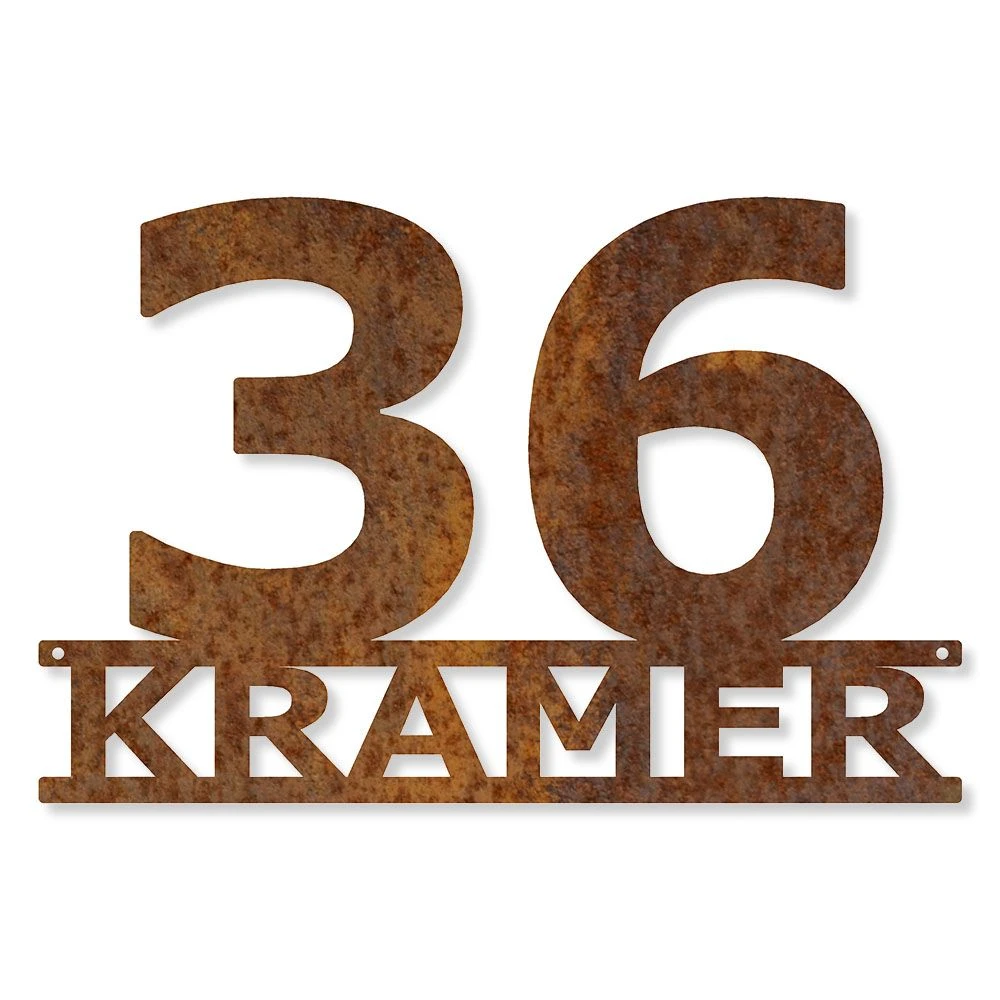 Edelrost Hausnummer Mit Wunschname 1 Edelrost Hausnummer Mit Wunschname