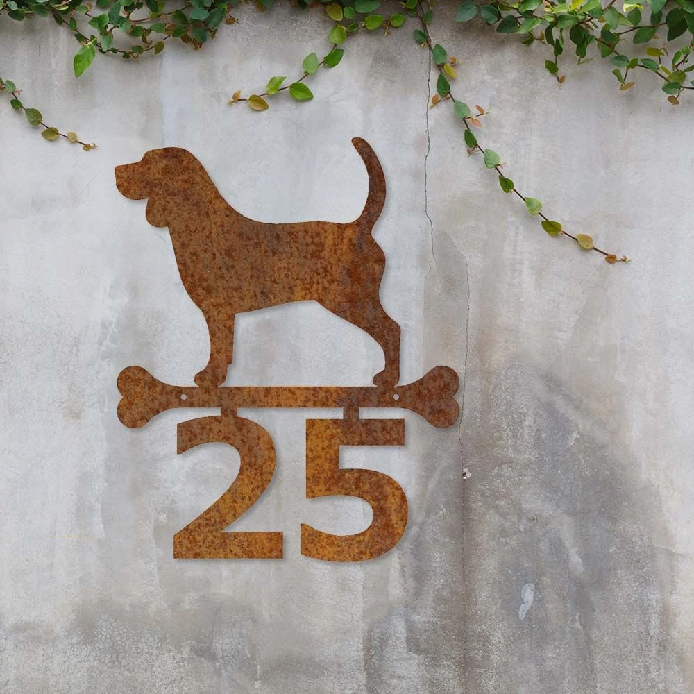 Edelrost Beagle Schild Mit Hausnummer 2 Edelrost Beagle Schild Mit Hausnummer – Bild 2