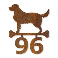 Edelrost Golden Retriever Schild Mit Hausnummer
