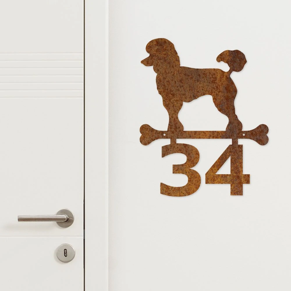 Edelrost Pudel Schild Mit Hausnummer 3 Edelrost Pudel Schild Mit Hausnummer – Bild 3