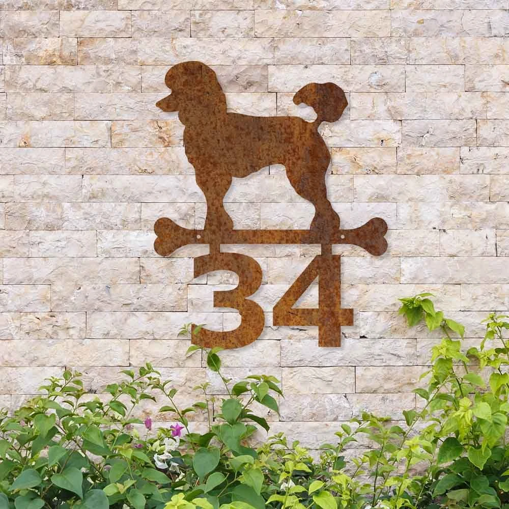 Edelrost Pudel Schild Mit Hausnummer 2 Edelrost Pudel Schild Mit Hausnummer – Bild 2