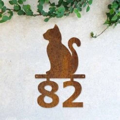 Edelrost Katze Schild Mit Hausnummer -Kamiladen Verkäufe 40005653 edelrost hausnummer katze 01