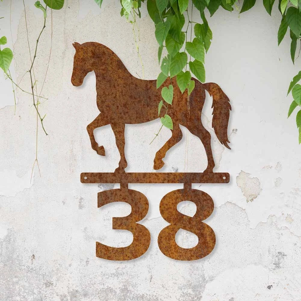 Edelrost Pferd Schild Mit Hausnummer 2 Edelrost Pferd Schild Mit Hausnummer – Bild 2