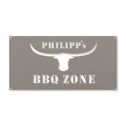Edelstahl Schild BBQ Zone Mit Wunschnamen 20 X 40 Cm