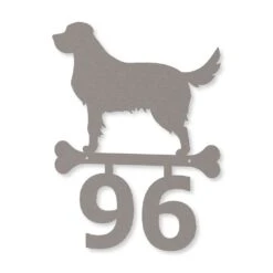 Edelstahl Golden Retriever Schild Mit Hausnummer