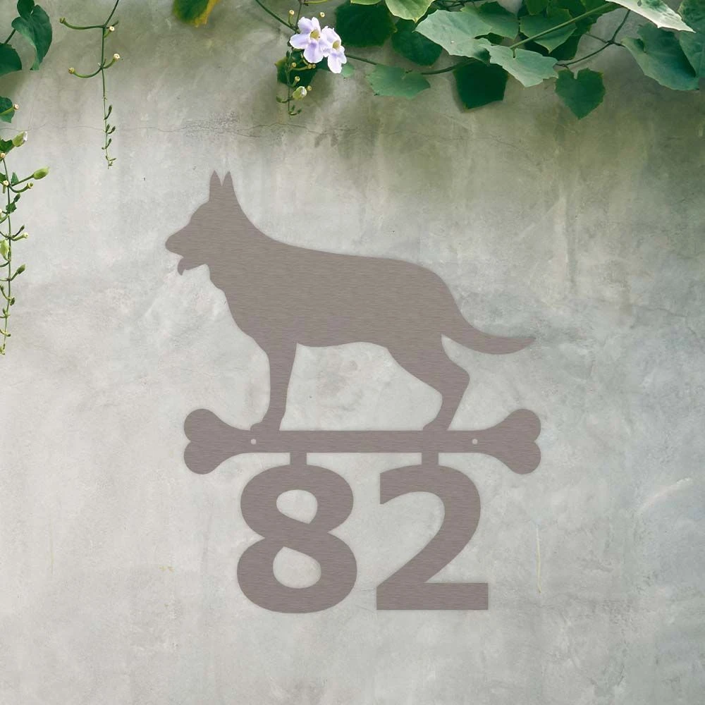 Edelstahl Schäferhund Schild Mit Hausnummer 2 Edelstahl Schäferhund Schild Mit Hausnummer – Bild 2