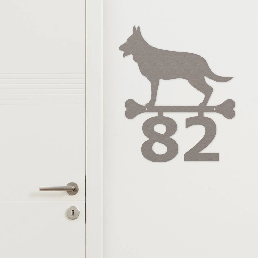 Edelstahl Schäferhund Schild Mit Hausnummer 3 Edelstahl Schäferhund Schild Mit Hausnummer – Bild 3