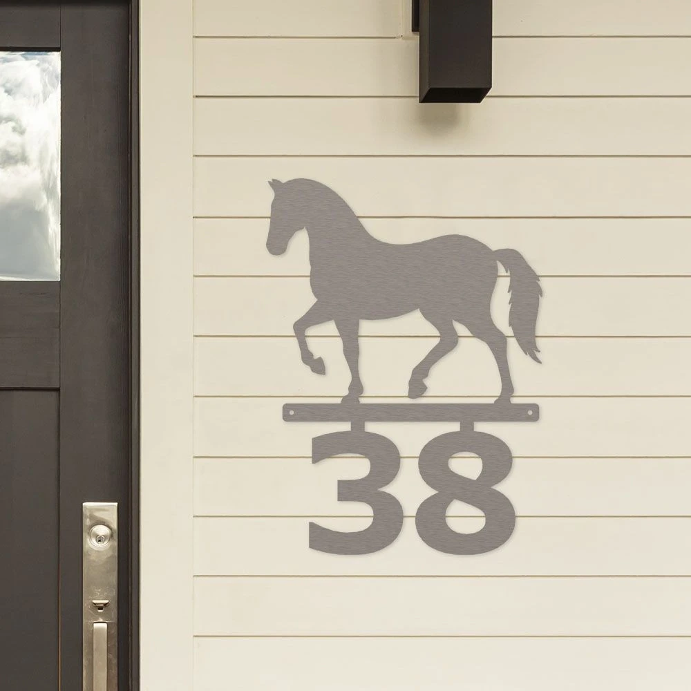Edelstahl Pferd Schild Mit Hausnummer 3 Edelstahl Pferd Schild Mit Hausnummer – Bild 3