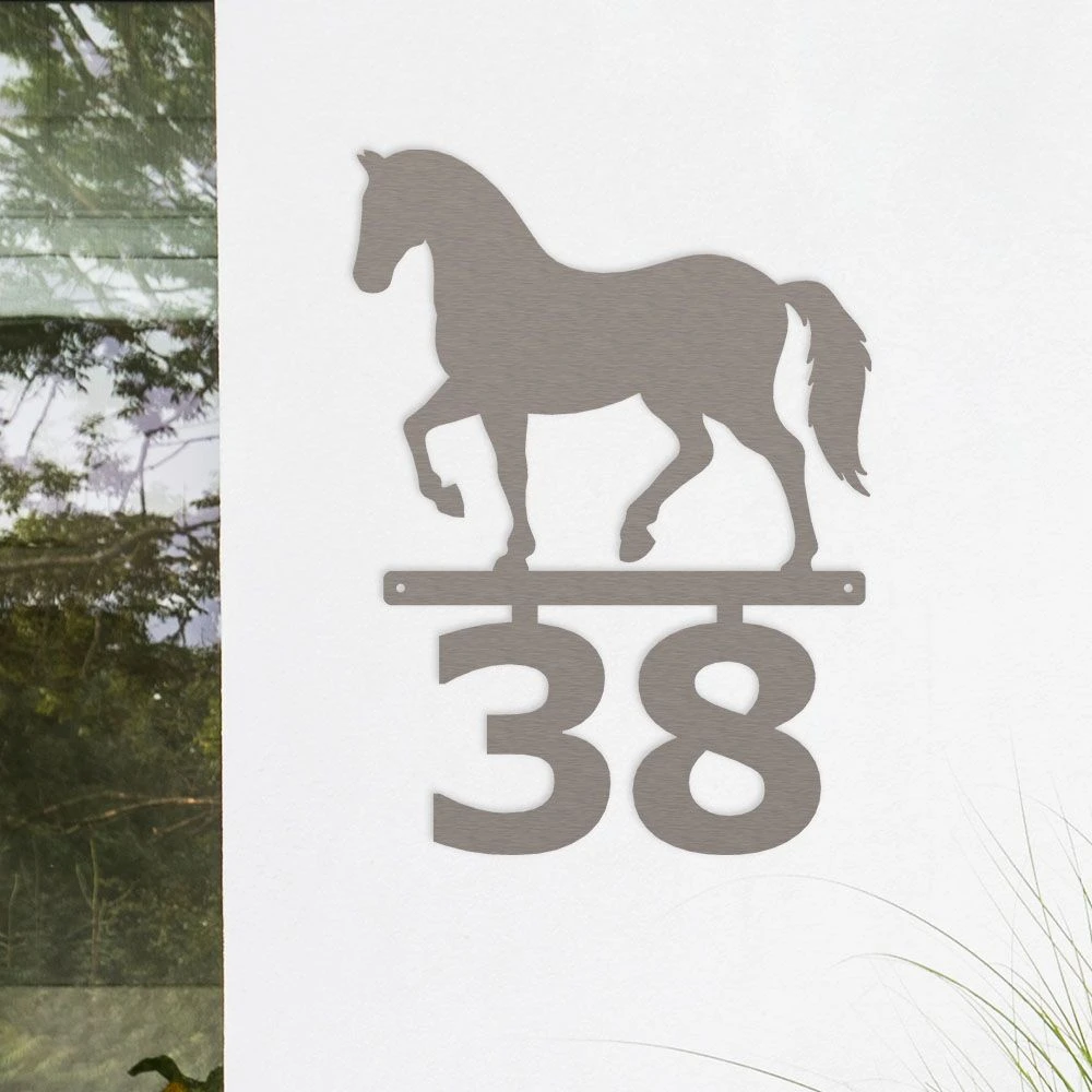 Edelstahl Pferd Schild Mit Hausnummer 2 Edelstahl Pferd Schild Mit Hausnummer – Bild 2
