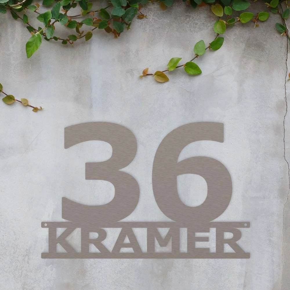 Edelstahl Hausnummer Mit Wunschname 2 Edelstahl Hausnummer Mit Wunschname – Bild 2