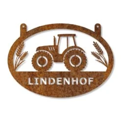 Edelrost Hofschild Mit Trecker Und Wunschnamen 35 X 50 Cm