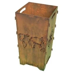 Edelrost Feuertonne Mit Weltkarte Und Kompass 70 X 35 Cm