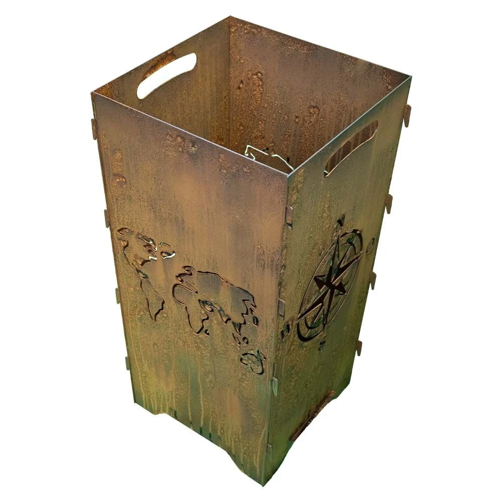 Edelrost Feuertonne Mit Weltkarte Und Kompass 70 X 35 Cm – Bild 3