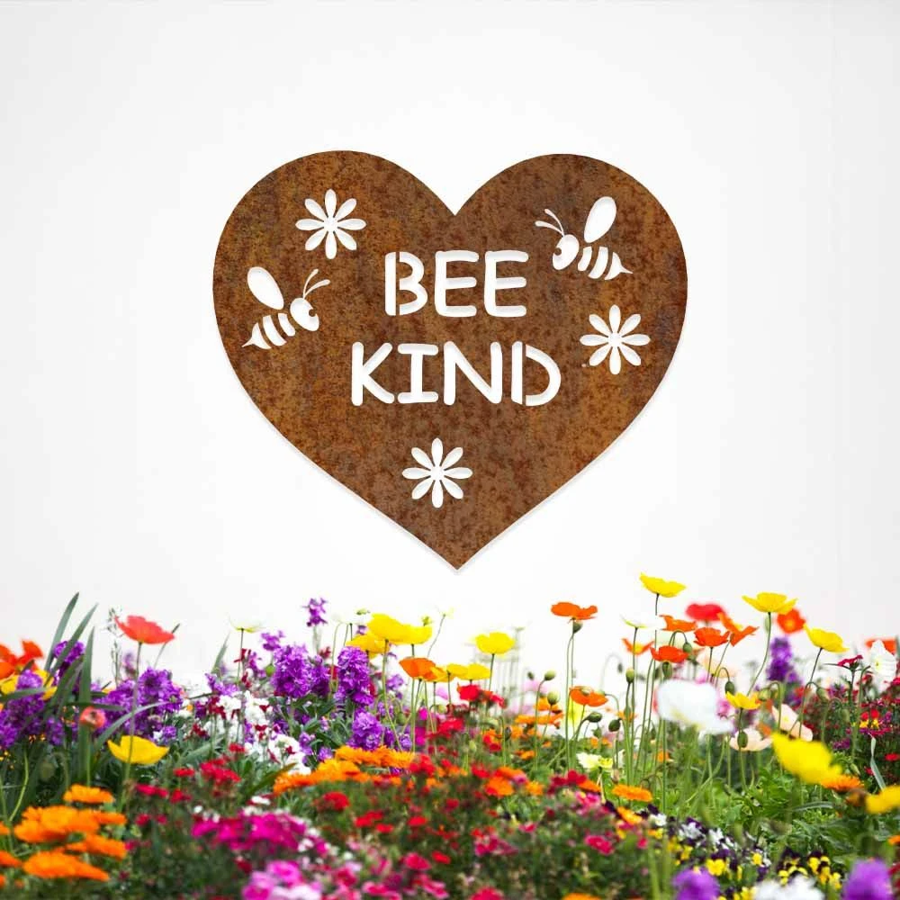 Edelrost Schild Herz Bee Kind Mit Aufhänger – Bild 3