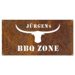 Edelrostschild BBQ Zone Mit Wunschnamen 20 X 40 Cm