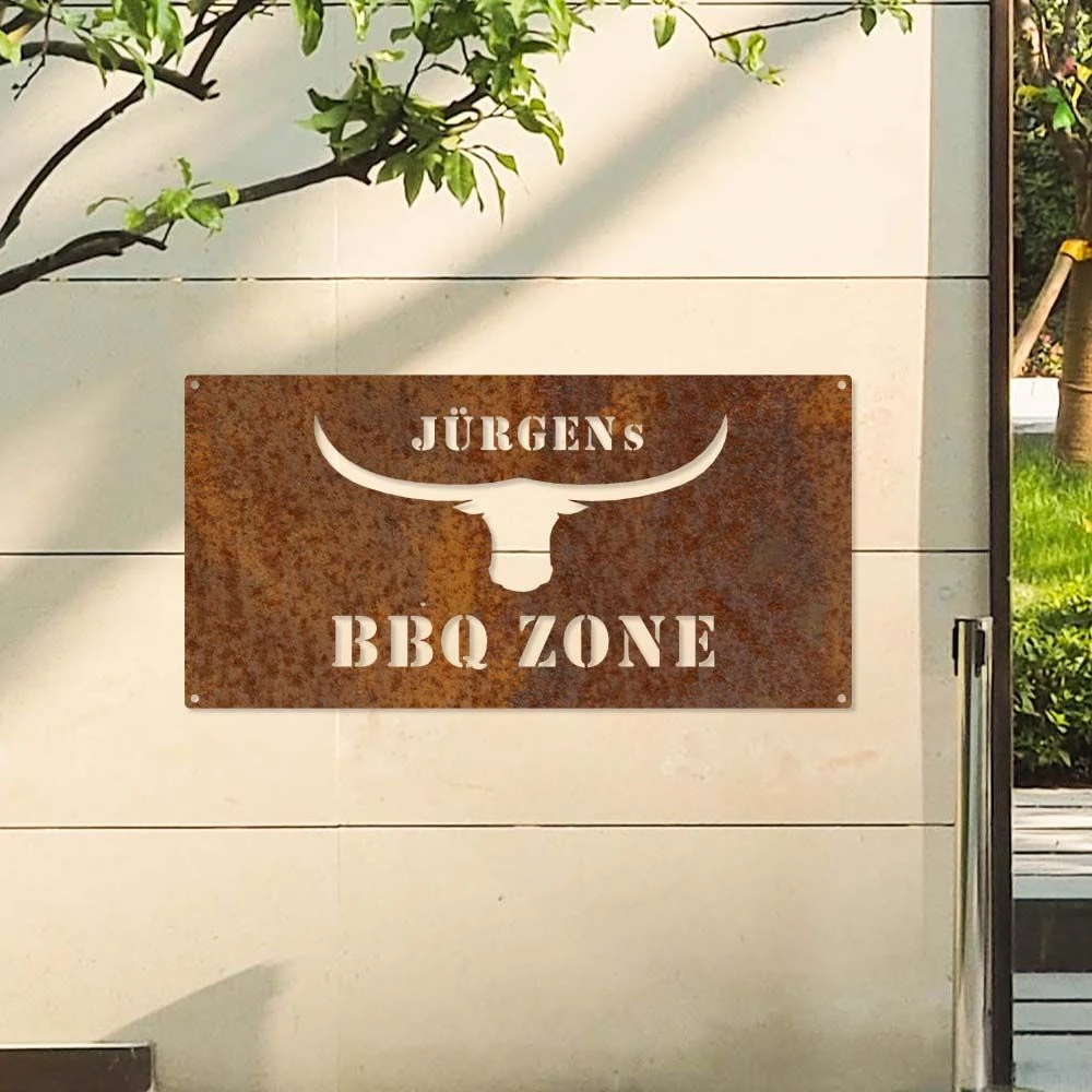 Edelrostschild BBQ Zone Mit Wunschnamen 20 X 40 Cm 3 Edelrostschild BBQ Zone Mit Wunschnamen 20 X 40 Cm – Bild 3
