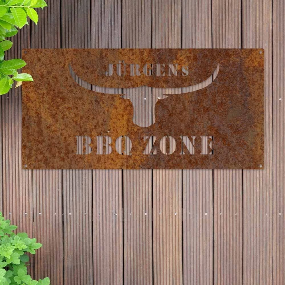 Edelrostschild BBQ Zone Mit Wunschnamen 20 X 40 Cm 2 Edelrostschild BBQ Zone Mit Wunschnamen 20 X 40 Cm – Bild 2