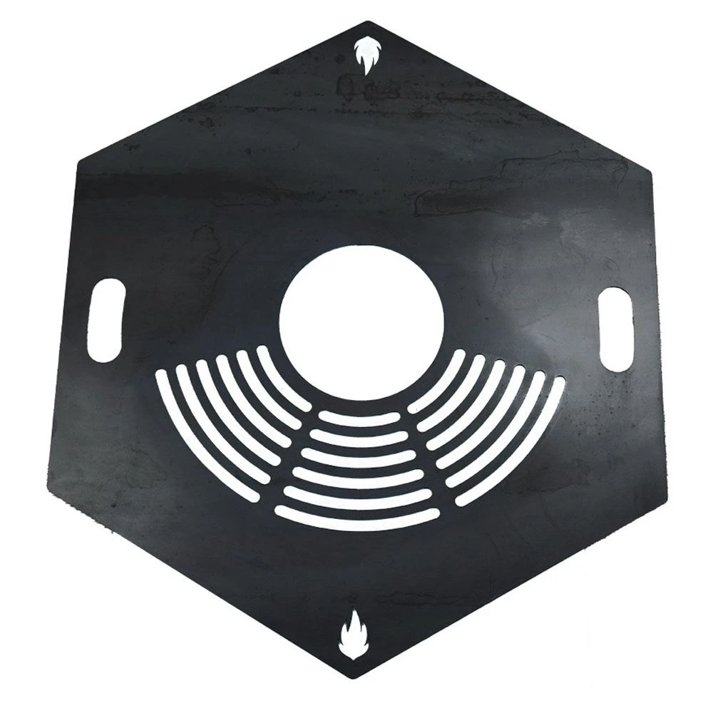 Feuerplatte Grillplatte Mit Integriertem Rost 6-eckig Ø 60 Cm Design 1