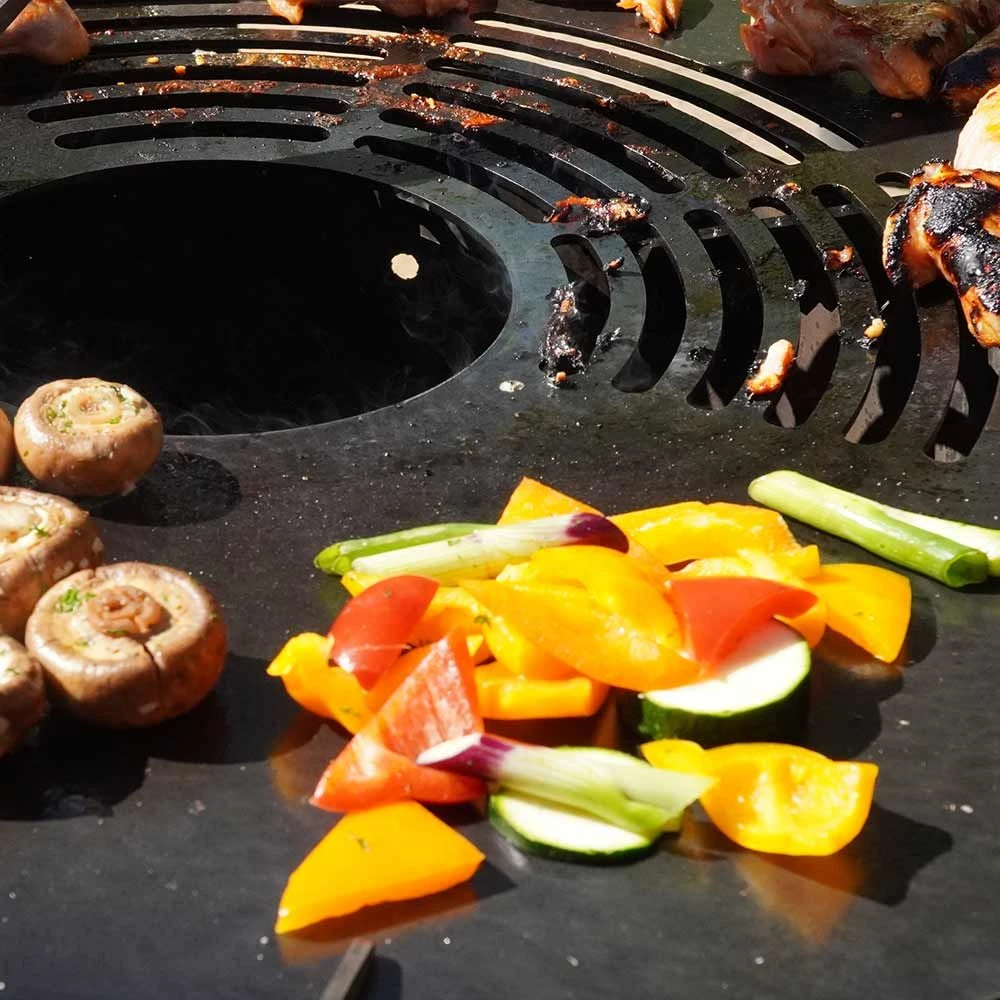 Feuerplatte Grillplatte Mit Integriertem Rost 6-eckig Ø 60 Cm Design 1 – Bild 5