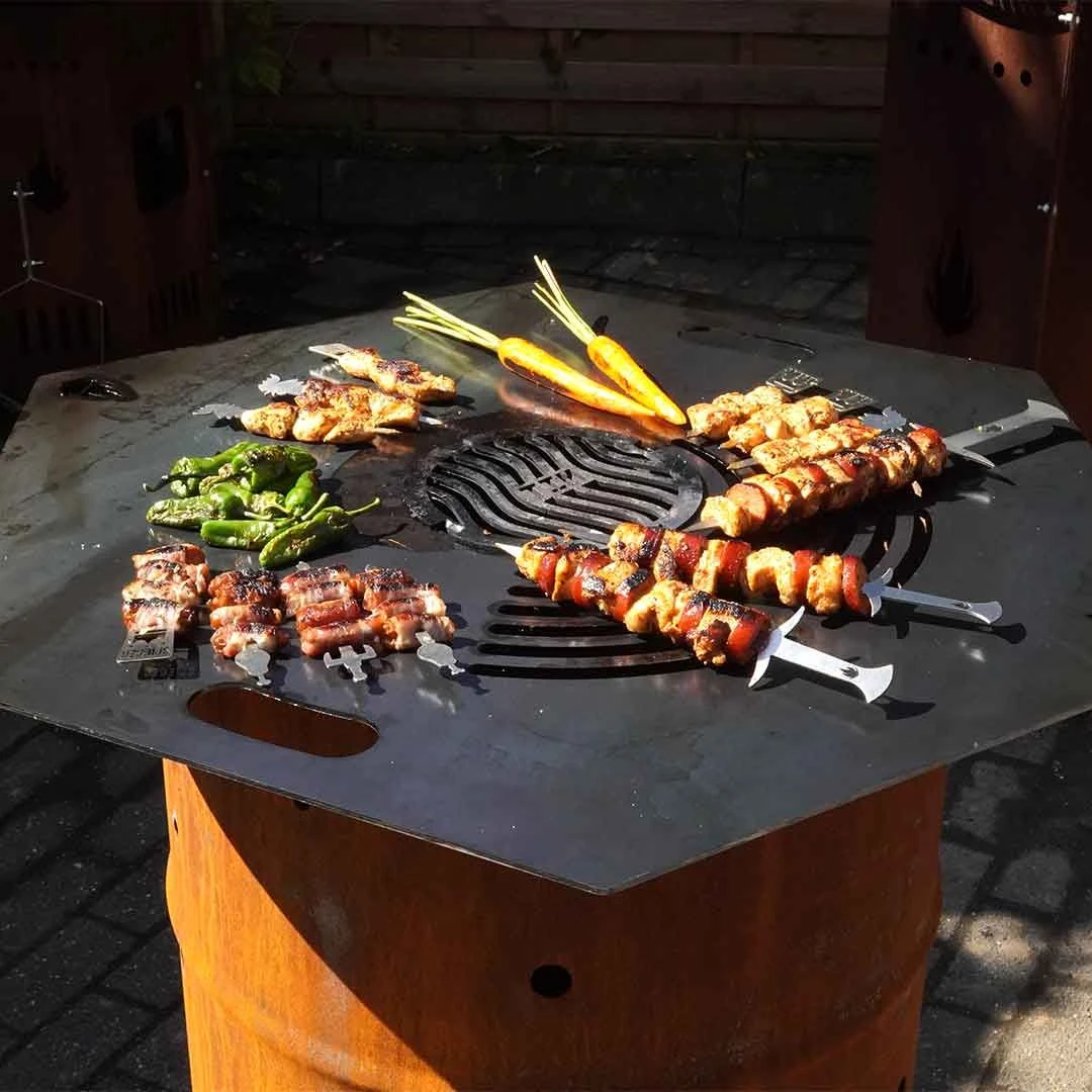 Feuerplatte Grillplatte Mit Integriertem Rost 6-eckig Ø 60 Cm Design 1 – Bild 4