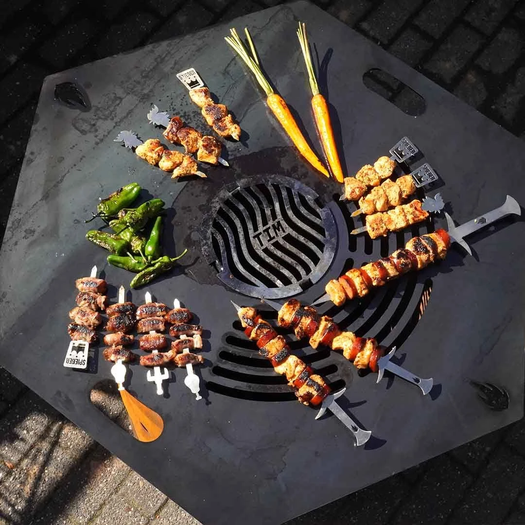 Feuerplatte Grillplatte Mit Integriertem Rost 6-eckig Ø 60 Cm Design 1 – Bild 6