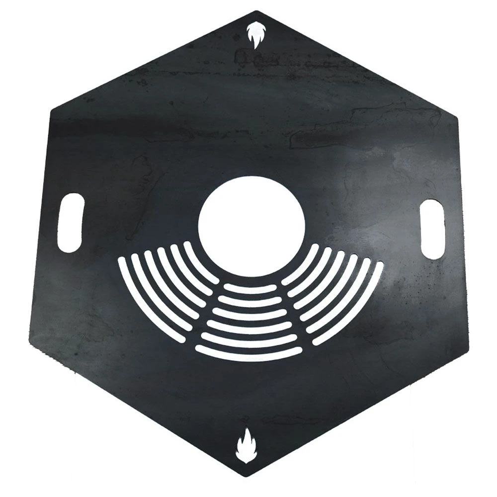 Feuerplatte Grillplatte Mit Integriertem Rost 6-eckig Ø 80 Cm Design 1