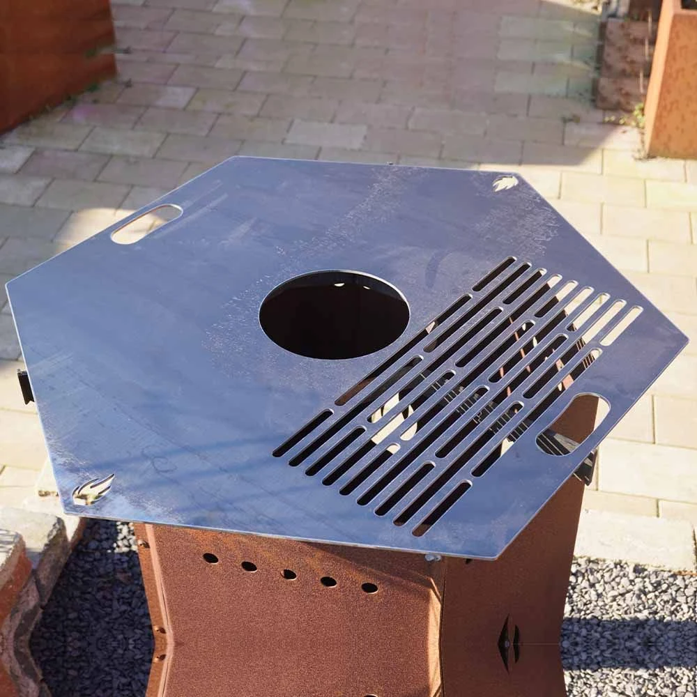 Feuerplatte Grillplatte Mit Integriertem Rost 6-eckig Ø 98 Cm Design 2 2 Feuerplatte Grillplatte Mit Integriertem Rost 6-eckig Ø 98 Cm Design 2 – Bild 2