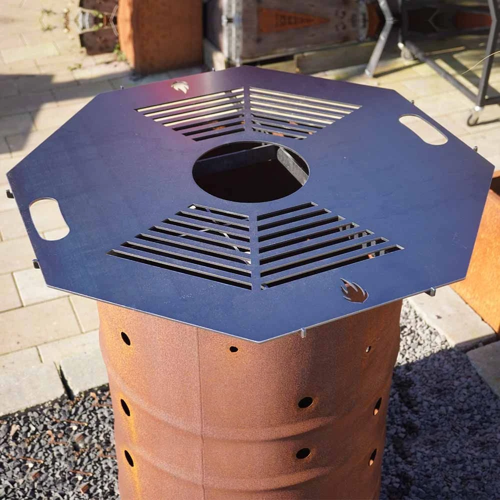 Feuerplatte Grillplatte Mit Integriertem Rost 8-eckig Ø 98 Cm Design 1 – Bild 2