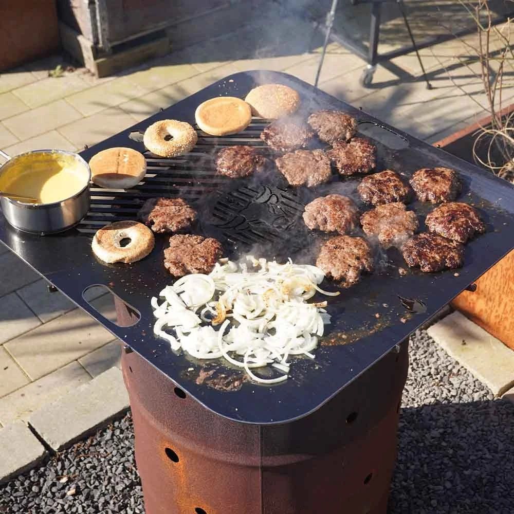 Feuerplatte Grillplatte Mit Integriertem Rost Quadratisch 94 X 94 Cm Design 2 – Bild 5