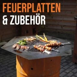 Feuerplatte Grillplatte Mit Integriertem Rost 6-eckig Ø 60 Cm Design 1 -Kamiladen Verkäufe feuerplatten zubeh r video schamotte shop.de 16