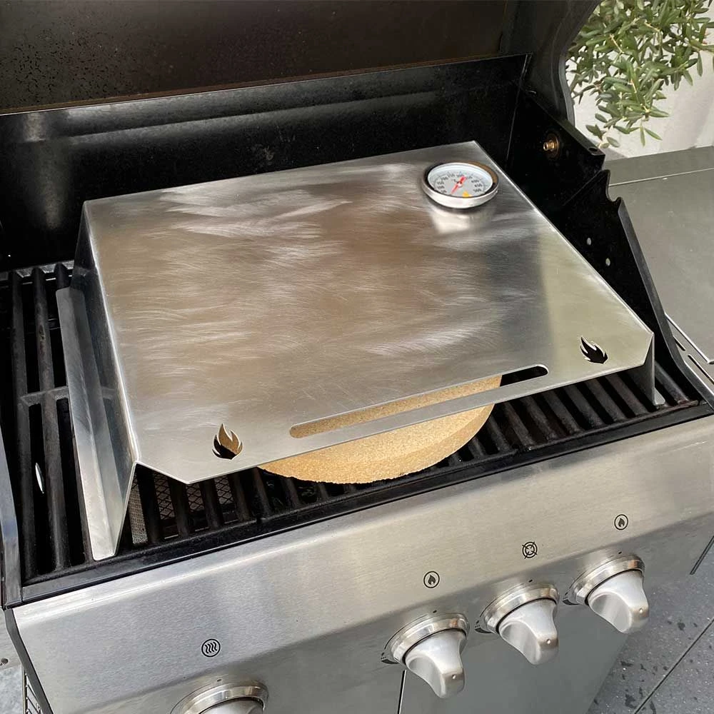 Pizzaaufsatz Edelstahl Mit Thermometer Für Den Grill 43 X 28 Cm – Bild 2